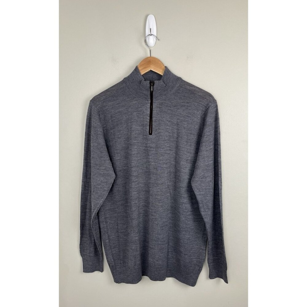 Garnet Clothiers Mens Quarter Zip Merino Wool Sweater‎ Gray Sz L (?)